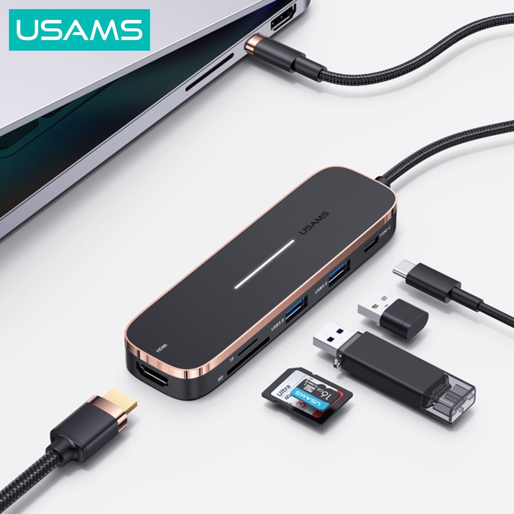 USAMS Multifunctional Type C HUB USB3.0 PD100W Audio Video 4K TF/SD Card