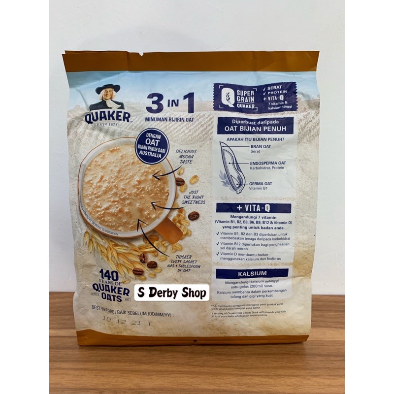 

✨NEW✨ -Quaker Oatmeal 3in1 Mocha Cereal Instan Sachet Sereal Malaysia- 1.1.23