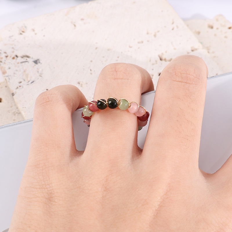 Fashion Vintage Resin Rainbow Tourmaline Open Ring/Cincin Manik-Manik Berliku Kawat Logam Buatan Tangan Untuk Wanita Perempuan