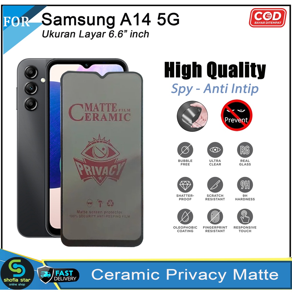 Promo Tempered Glass Privacy Samsung A14 5G A13 4G/5G A12 A22 A23 4G/5G A32 A52/A52s A53 5G A02 A03 A03 Core Anti Gores Anti Spy Full Layar