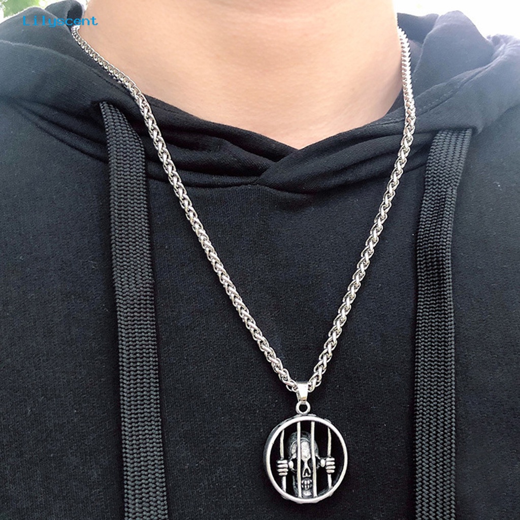 [LS] Liontin Kalung Penjara Break Tengkorak Justice Warna Solid Vintage Hip Hop Hias Isian Stainless Pria Kalung Untuk Pakaian Sehari-Hari