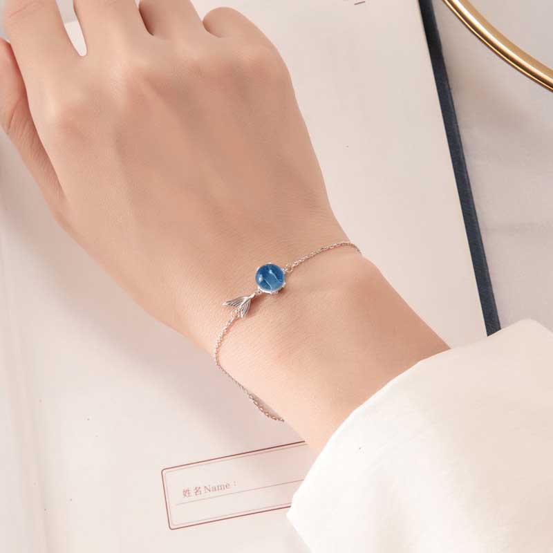 Korea Gaya Sederhana Batu Biru Zirkon Indah Mermaid Tails Gelang S925 Sterling Silver Untuk Wanita Fashion Perhiasan Bracelets Bangles