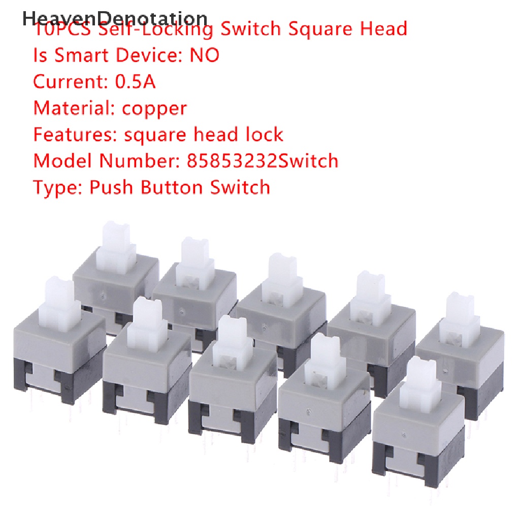 [HeavenDenotation] 8.5 * 8.5MM Self-Locking Switch Square Head Double-Row 6feet 3X3 Tombol Saklar HDV