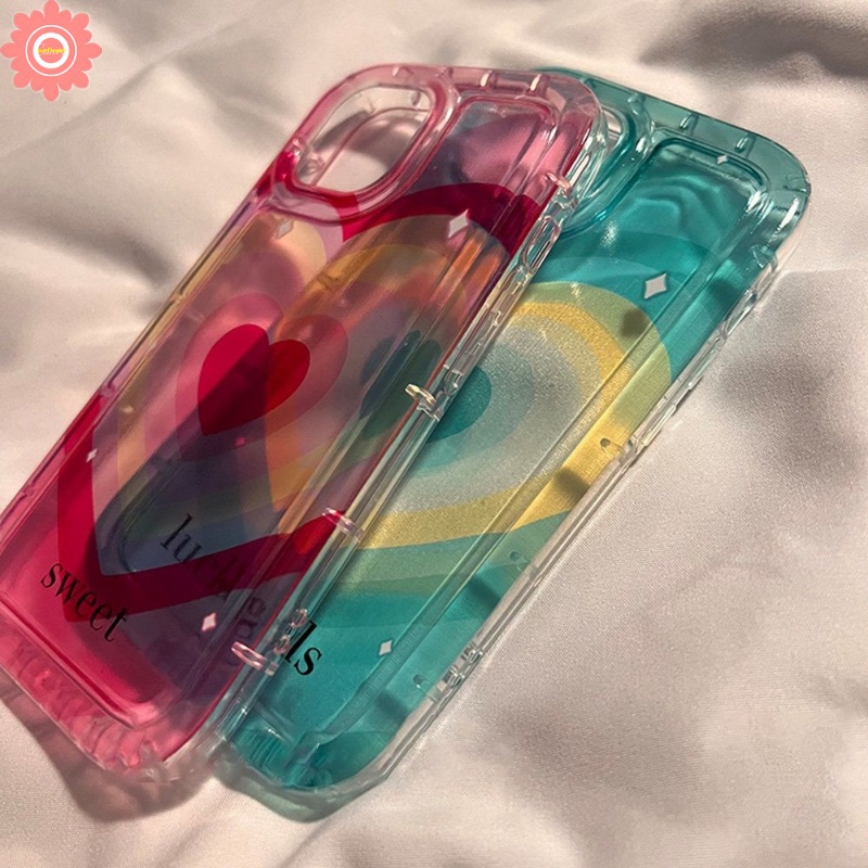 IPHONE Ins Gradiasi Manis Cinta Hati Ponsel Case Kompatibel Untuk Iphone11 12 13 14 Pro MAX 7Plus XR 8Plus 6 6S Plus X XS MAX Lembut TPU Silicon Airbag Shockproof Clear Cover