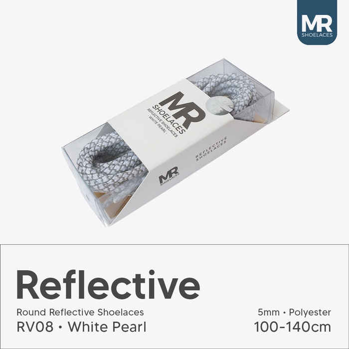 Original MR Shoelaces RV08 White Putih Tali Sepatu Reflective Bulat 70cm 80cm 90cm 100cm 120cm 130cm 140cm 150cm 180cm 200cm