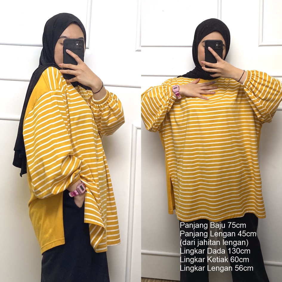 Atasan Wanita Blouse Oversize Alice Stripes Femonritch hijab dan wudhu friendly