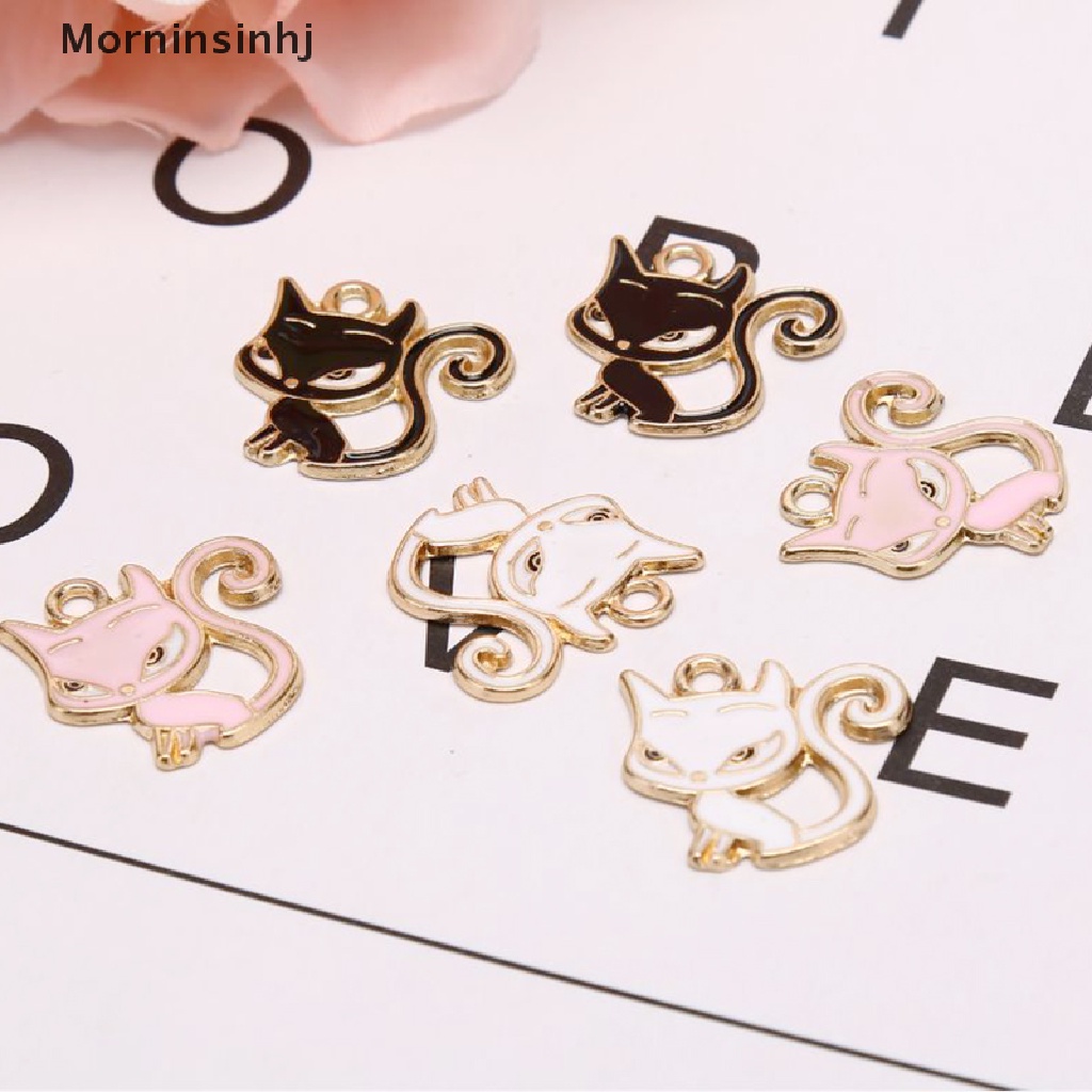 Mornin 10Pcs/Set Alloy Enamel Cat Ch Liontin Temuan Perhiasan DIY Membuat Craft id