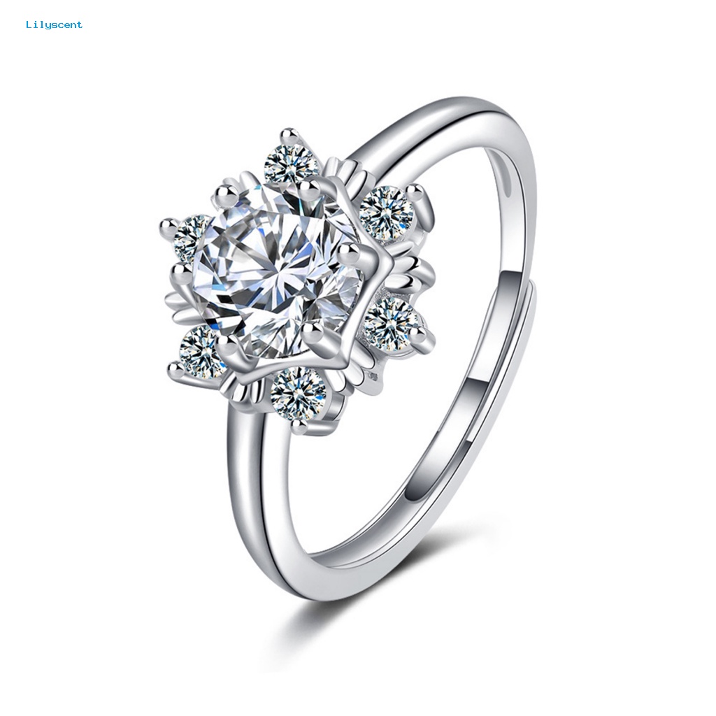 Lilyscent Tembaga Perhiasan Jari Cincin Perhiasan Hadiah Cubic Zirconia Ring Aksesoris Baju Pesta Snowflake