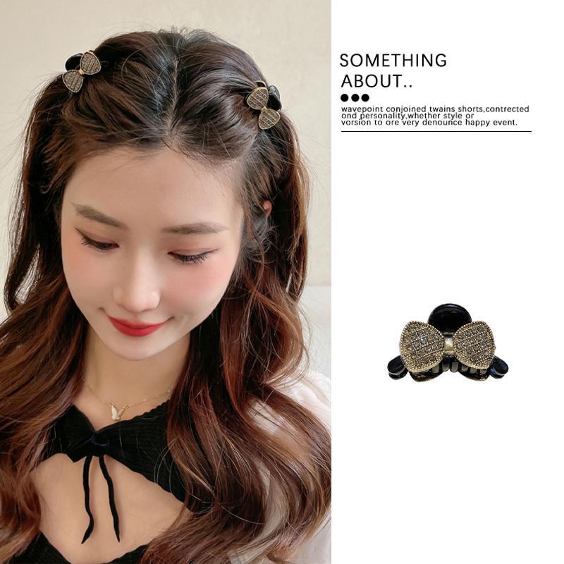 Flash diamond bow Jepit Rambut Wanita Korea Hitam vintage Kecil Ambil Klip