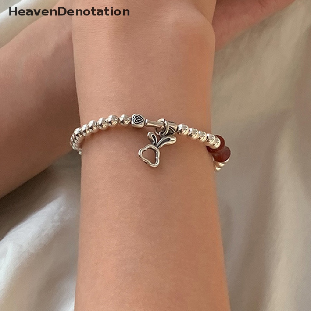 [HeavenDenotation] Gelang Kelinci Warna Perak Vintage Untuk Wanita Gadis Sederhana Fashion Manik-Manik Retro Akik Merah Vintage Perhiasan Aksesoris Hadiah HDV