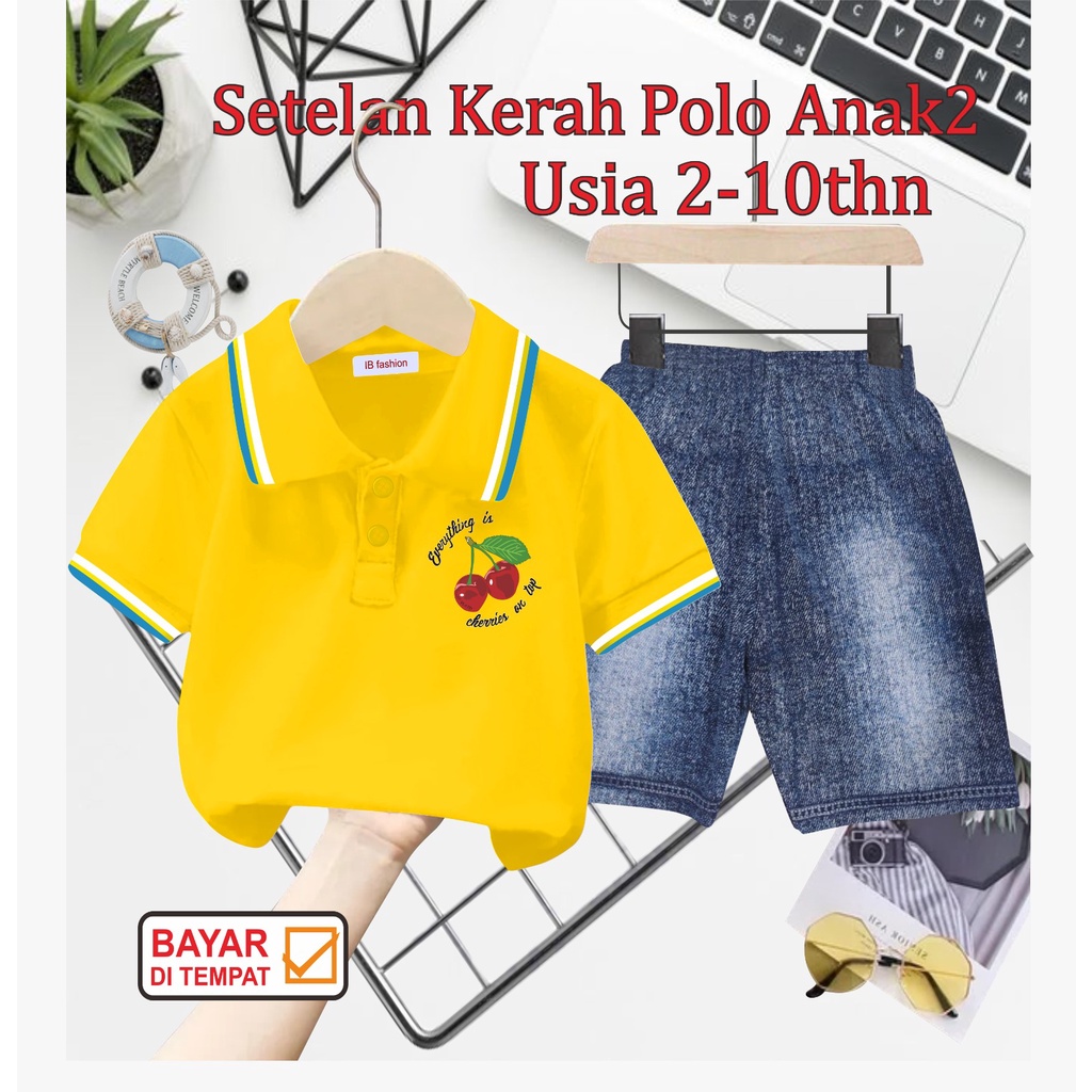 ((IB))SETELAN ANAK2 KERAH POLO/LOGO CHERRY DIGITAL SABLON