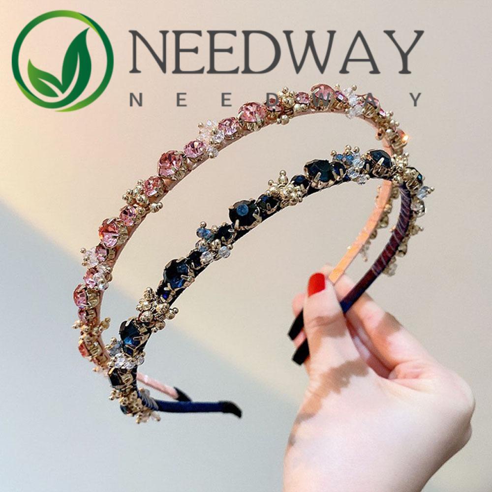 Needway   Gadis Rambut Hoop Retro Vintage Aksesoris Rambut Mewah Kristal Hairband Shiny Sweet Headband