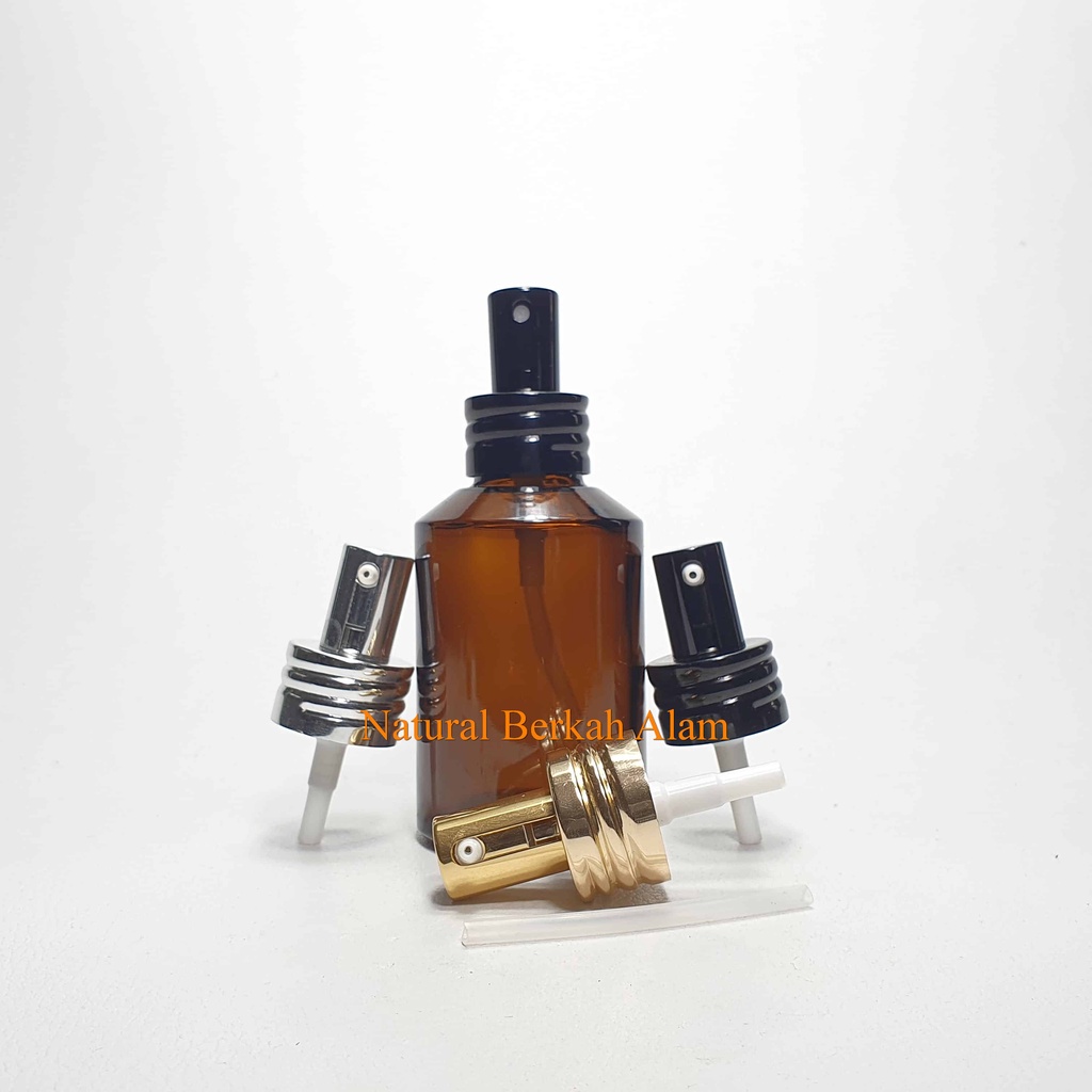 Botol Kaca GD 100 Ml T 98 Amber Ori Tutup Pump Treatment / Botol Kaca / Botol Kaca Kosmetik / Botol 