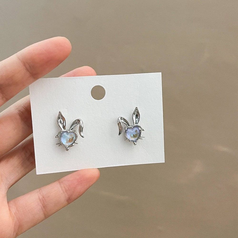 Wanita Moonlight Batu Anting Y2K Manis Keren Bentuk Telinga Kelinci Warna Warni Refraksi Super Cantik Permata Perempuan Ear Studs Fashion Hadiah Ulang Tahun Cewek