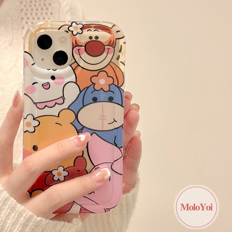 IPHONE Case Kompatibel Untuk Iphone7 8 Plus 11 12 14 Pro Max XR XS Max X 6 6s Plus 13 Pro Max SE 2020 Kartun Lucu Winnie The Pooh Bear Shockproof Airbag Lembut TPU Full Penutup Belakang