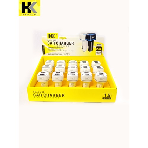 CHARGER MOBIL Car Charger Fast Charging HK-K07 2USB LED isi 15Pcs ORIGINAL HK