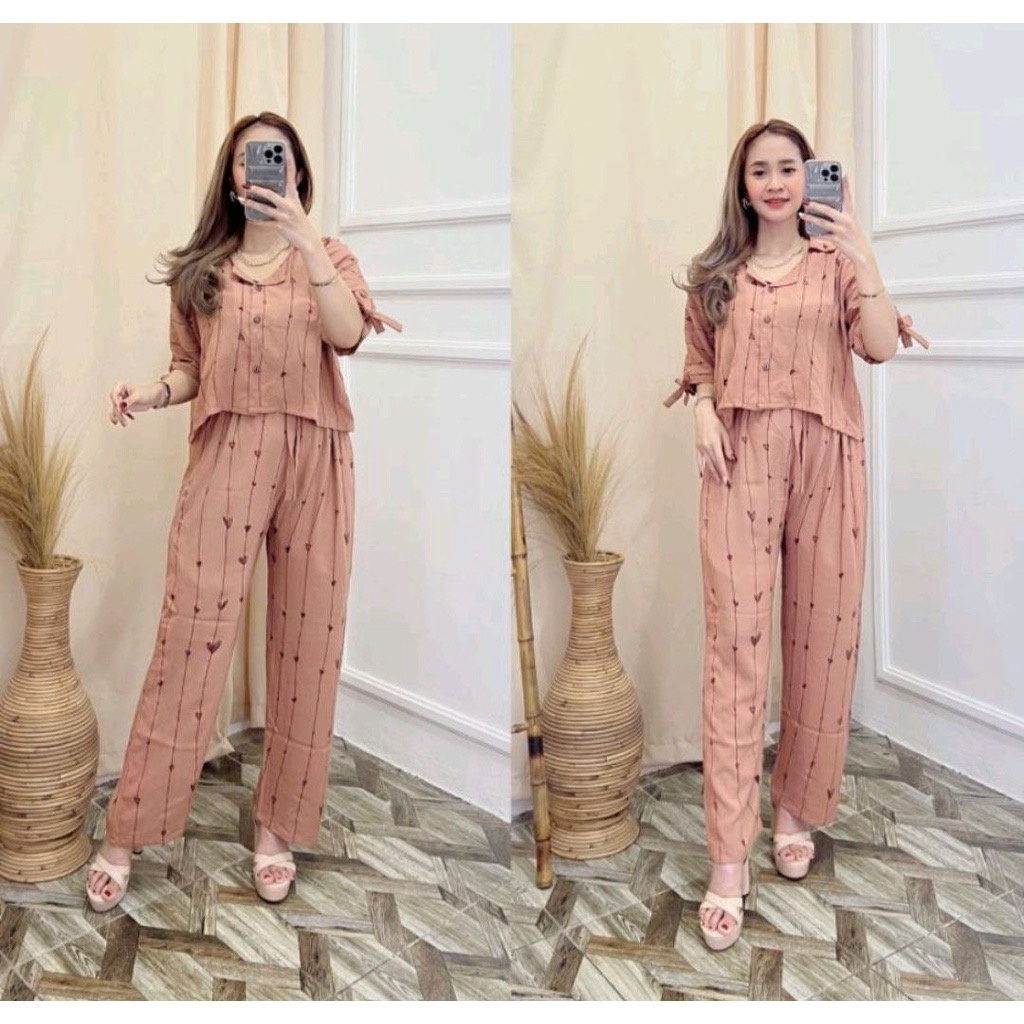 BEFAST - ZFS OOTD WANITA ONESET PRIS / ONE SET CROP LOVE RAYON DIAMOND / Pakaian Casual Wanita Remaja / Oneset Motif Love Trend / Fashion kekinian Remaja ABG / Outfit Daily Wanita / Setelan Wanita Terbaru