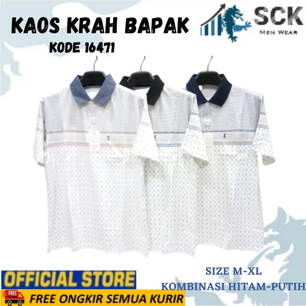 Kaos Krah Pria Bapak MZ Dewasa Warna Putih Kombinasi Salur Motif / Baju  Orang Tua / Pakaian Bapak Kakek 55-100Kg - sckmenwear GROSIR