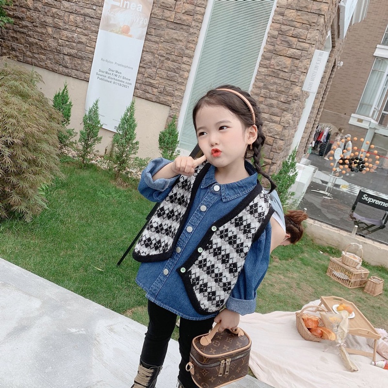 Setelan Blouse Denim Anak Cewek Lengan Panjang Murah Impor Premium Casual Kemeja Levis Anak Wanita