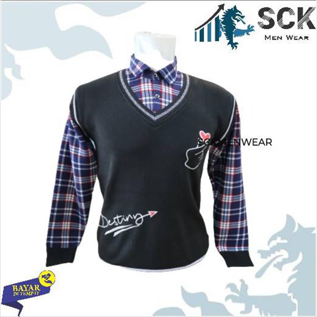 Sweater Pria Krah Kombinasi Kotak Premium / Baju Kerah Casual Rajut Halus - sckmenwear GROSIR