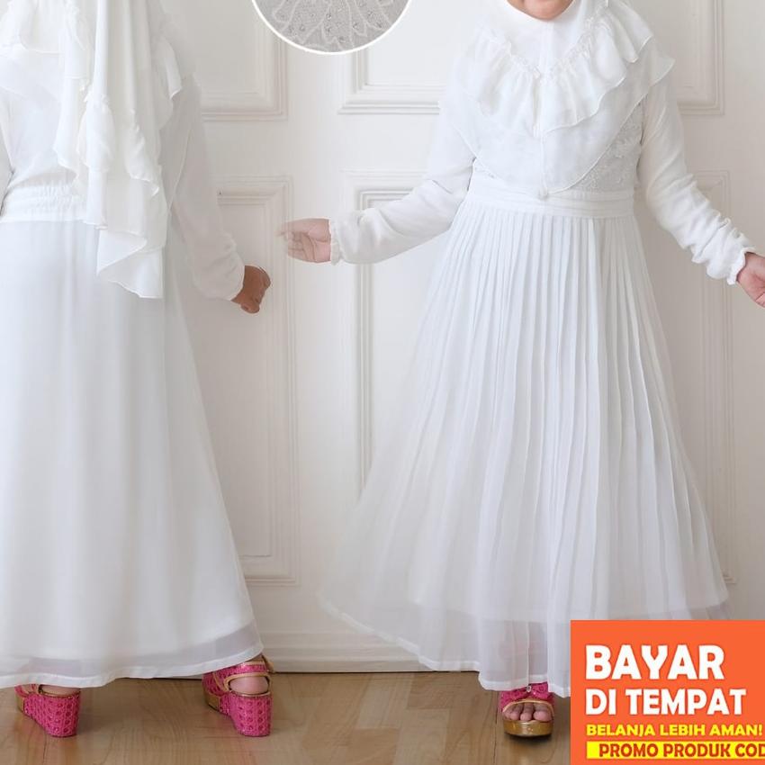 ➷ Agnes Gamis Putih Anak Perempuan Baju Muslim Baju Umroh Anak Baju Lebaran Anak Syari Anak  ❁
