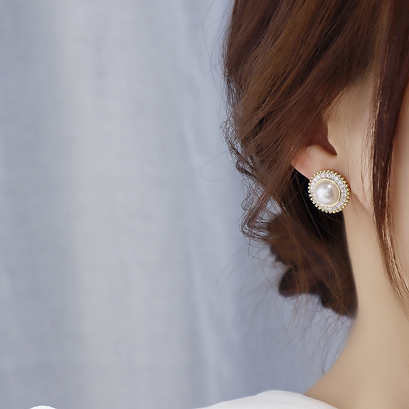 Berlian Berkilau Elegan vintage Anting Tusuk Mutiara Bulat woman Korean