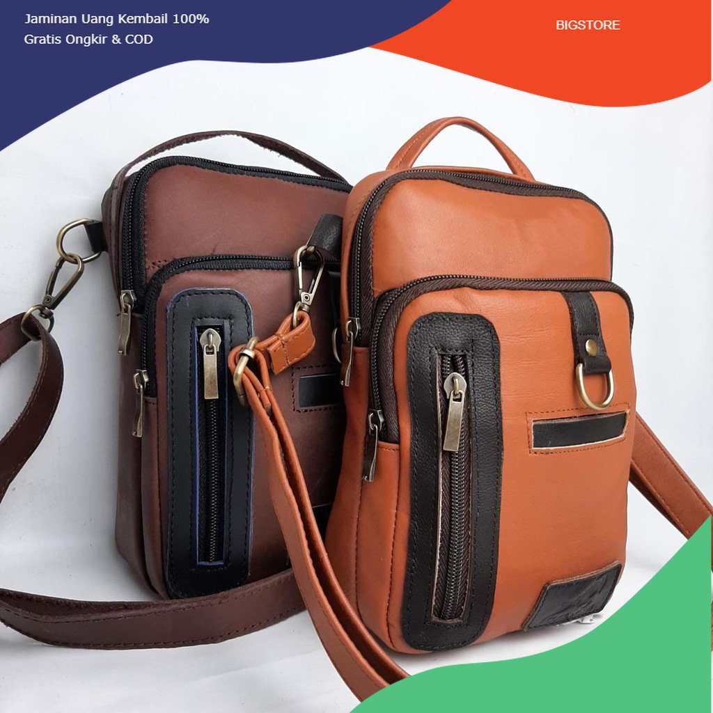 Tas Pinggang Pria Selempang Multifungsi Bahan Kulit Asli Sapi Garut