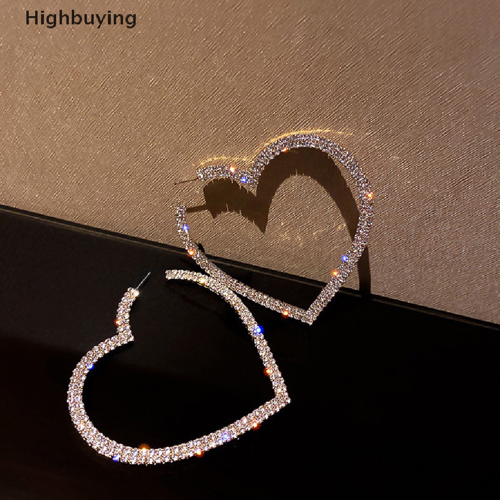 Hbid Fashion Hati Besar Anting Hoop Kristal Untuk Wanita Geometris Berlian Imitasi Anting Glory