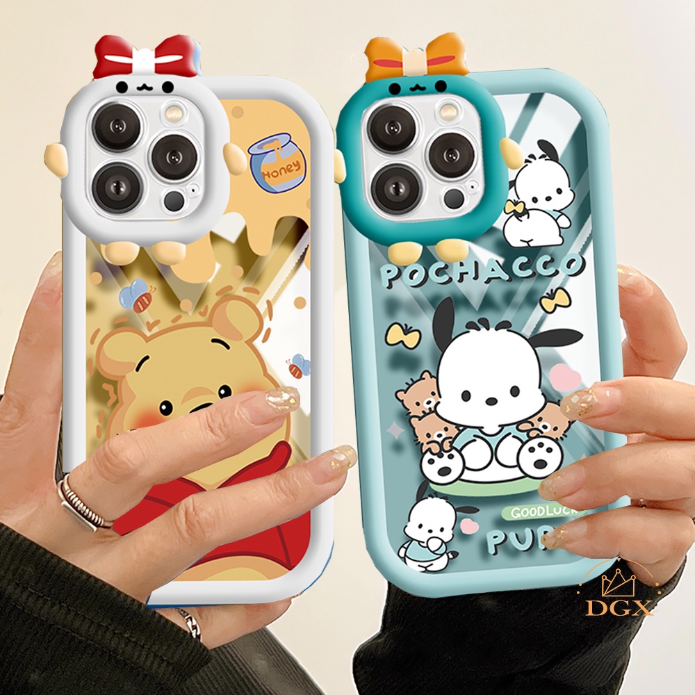 Oppo A17 A17K A57 A77s A15 A95 A96 A12 A54 A16 A55 A16K A5s A3s A76 A74 A16E A7 A53 A52 A31 A9 Reno5F Bow Monster Lens Winnie The Pooh Bear Anjing Lucu Tahan Guncangan Casing Ponsel STARCASE