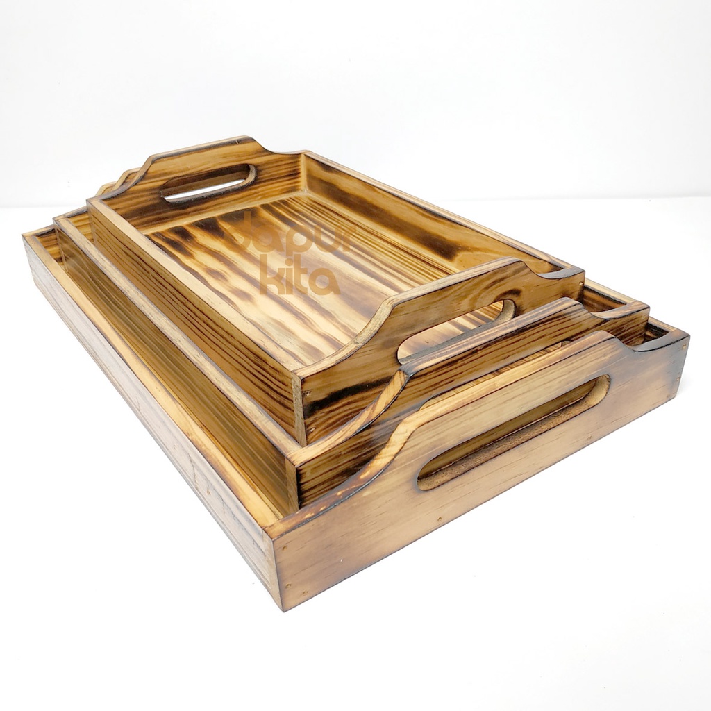 SET ISI 3 Nampan Motif Bakar, Tray / Kotak Hantaran / Baki Kayu Pinus Motif Bakar