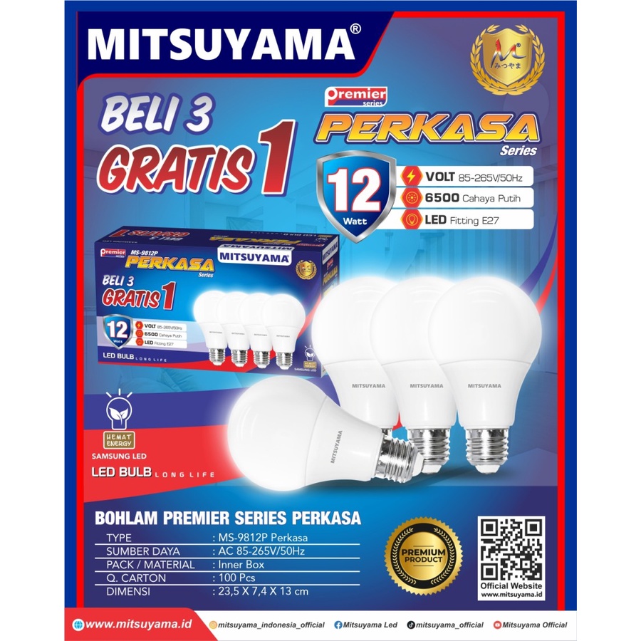 Mitsuyama Lampu Led Bulb Paket 3w 5w 7w 9w 12w 15w 18w Isi 4 Pcs Series Perkasa Original