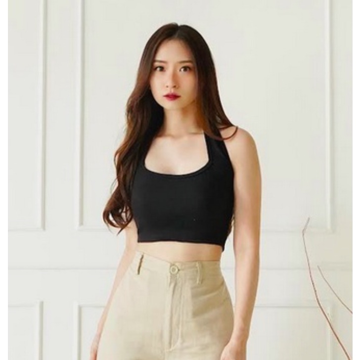 CAVALU Korean Knit Halter Tank Top Crop Top Rajut Polos 151