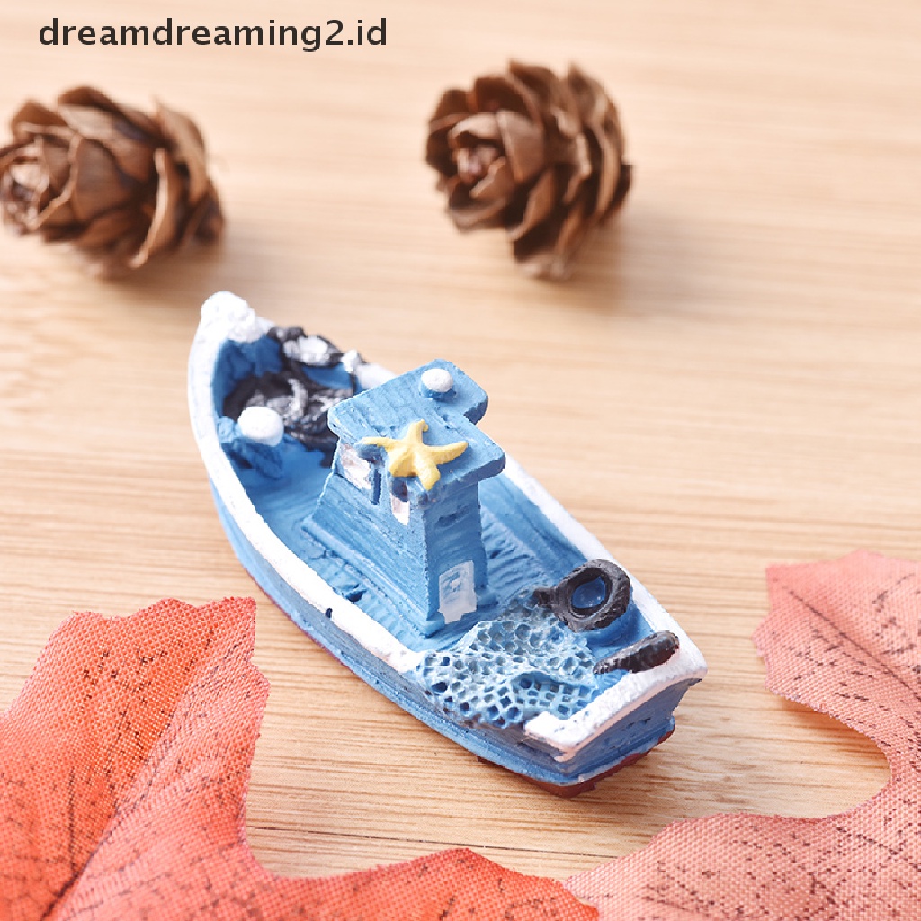 (dream) Pop 1pcs Yacht Kapal Kapal Nelayan Miniatur Peri Taman Rumah Rumah Kerajinan Micro Lansekap Dekorasi DIY Aksesoris.