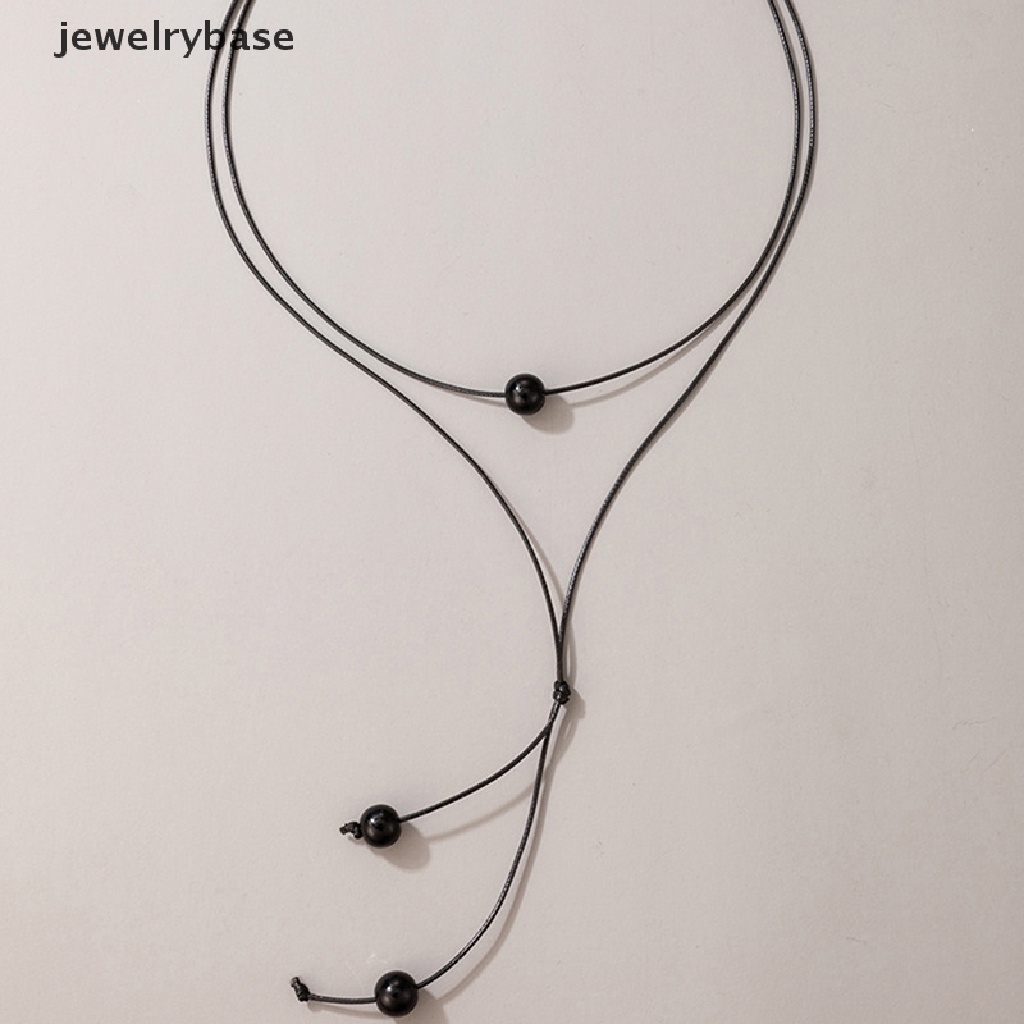 [jewelrybase] Kalung Liontin Manik Hitam Untuk Wanita Tali Handmade Adjustable Aksesoris Perhiasan Pesta Kerah Butik