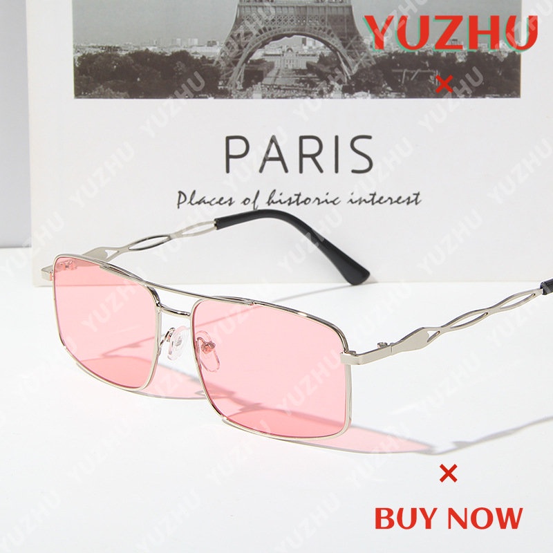 (YUZHU) Western Fashion Design Wavy Temple Sunglasses Vintage Fashion Metal Square Frame Sunglasses Wanita