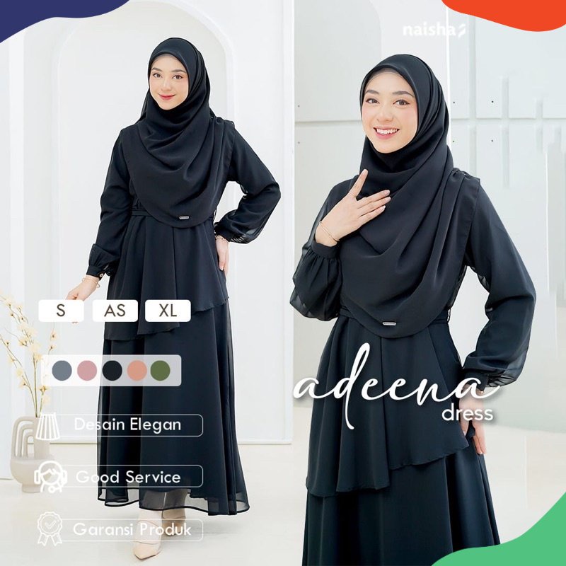 Naisha Official / Adeena Dress / Dress Kondangan / Dress Hitam / Gamis Hitam / Dress Wisuda