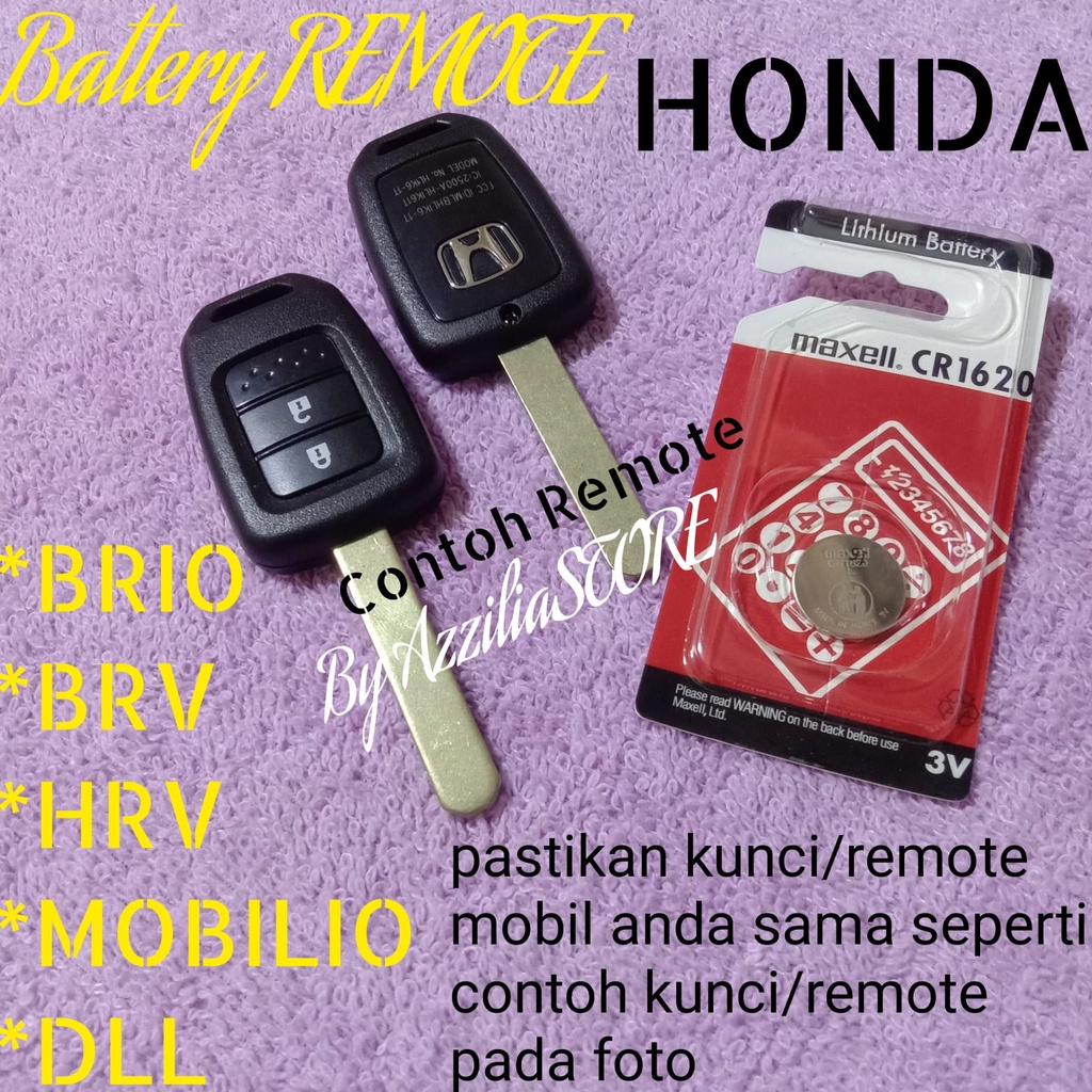 Baterai Battery Batrai Batre Untuk Remote Remot Kunci Mobil Honda Brio Brv Hrv Mobilio Cr1620 3v