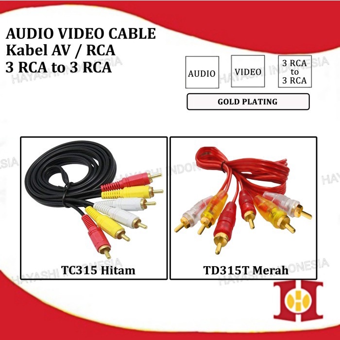 Kabel RCA DVD To TV 3-3 Jack Pin Cable AV Aux Audio Video High Qualty