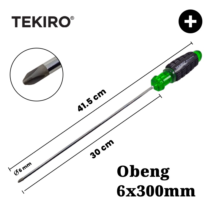 Obeng Plus 12 inch Tekiro Diameter 6mm Panjang Besi 30cm Magnet Gagang Karet