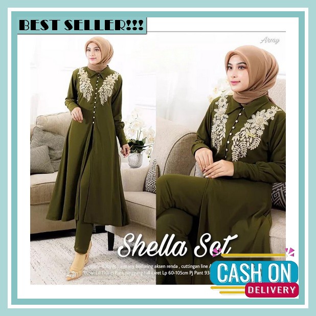 Setelan Tunik Dan Celana Nela Bahan Crinkle Airflow Busui Friendly Jumbo Ld 120 Import Terbaru / Set