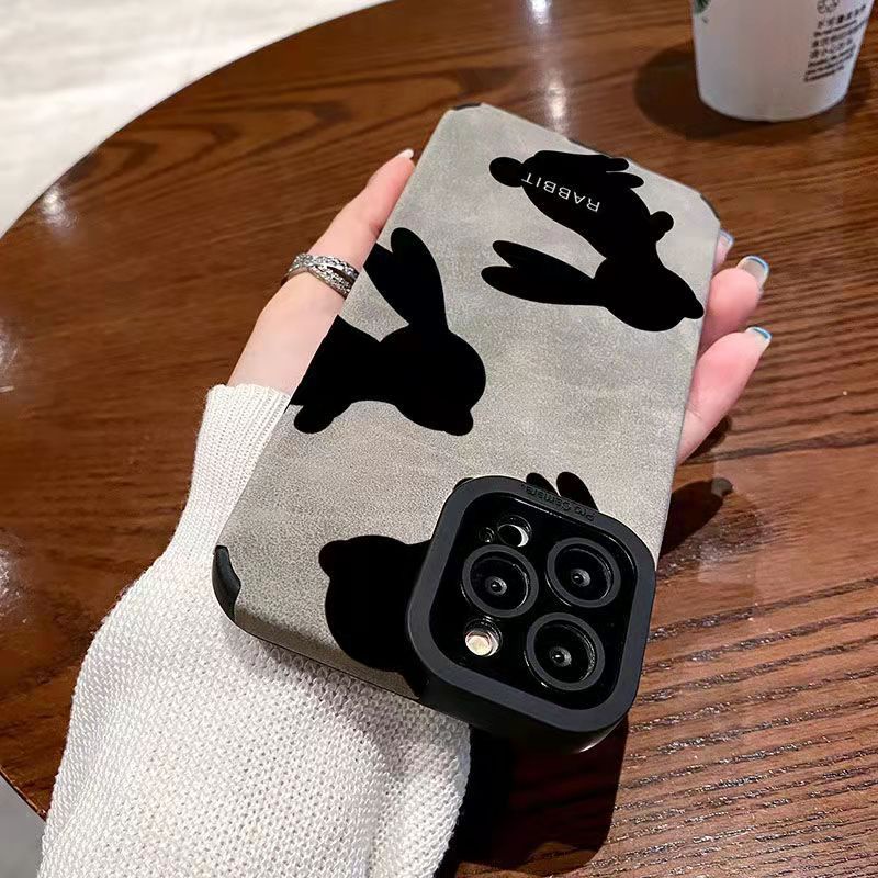 【Lamb Skin】So Cute suede Rabbit Leather Soft Case for IPhone 6S 7 Plus 8 Plus X XS XR XS Max 11 13 12 14 PRO Max 14 Plus 12 13 Mini Camera Protect Phone CASE Bunny Gray