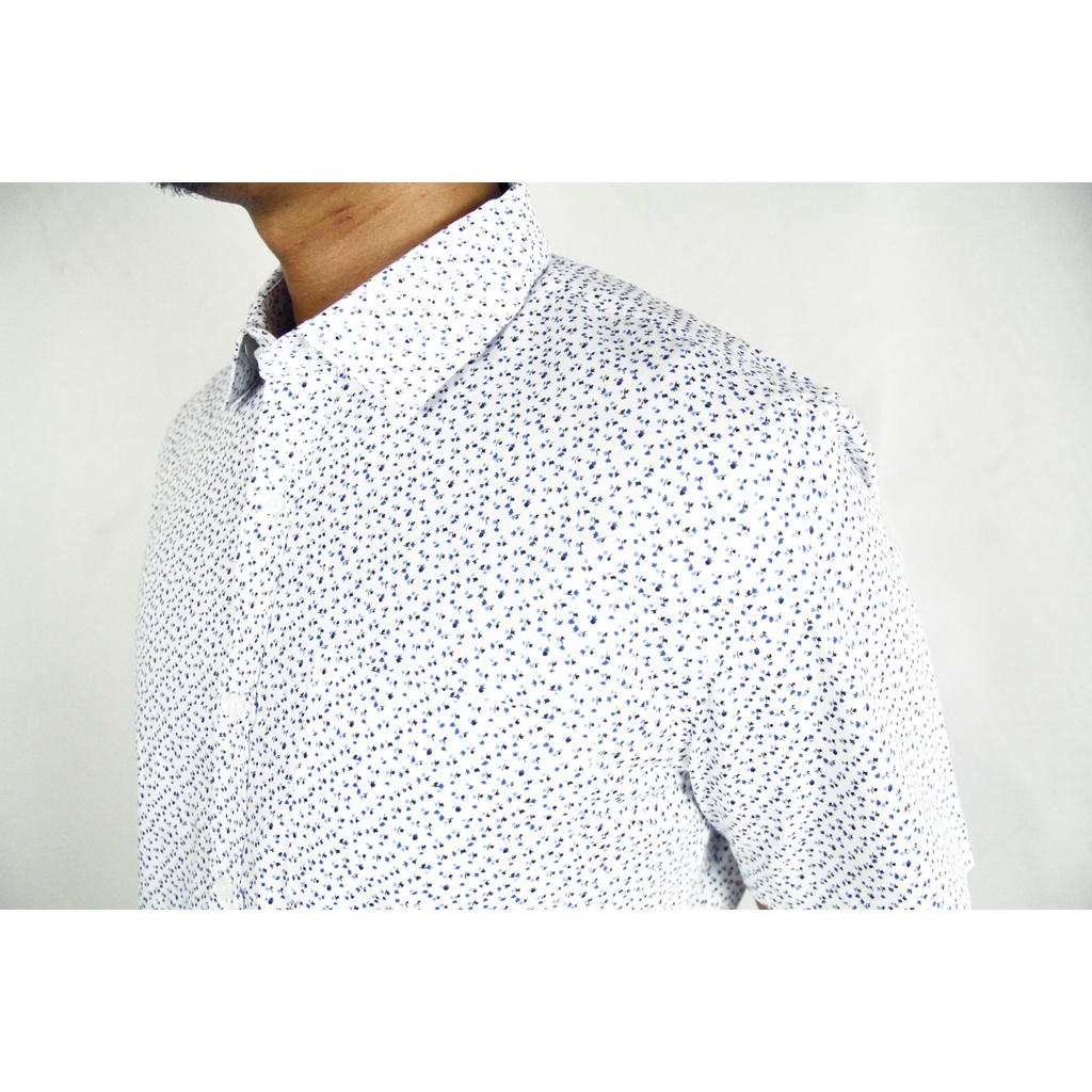 Kemeja Pria Formal Slimfit Maginot Lengan Pendek Putih Motif Bintik Biru 10 | Kemeja Kantor/Kerja