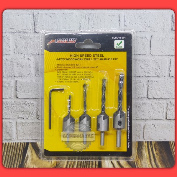 SOLID MATA BOR KAYU COUNTERSINK SET 4PCS MESIN BOR KAYU