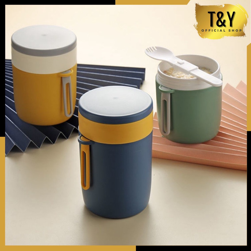 T&amp;Y Termos Cangkir Sup Portable Mini Tahan Panas Mangkuk Sup 450ml Lunch Box Kuah Free Sendok BPA