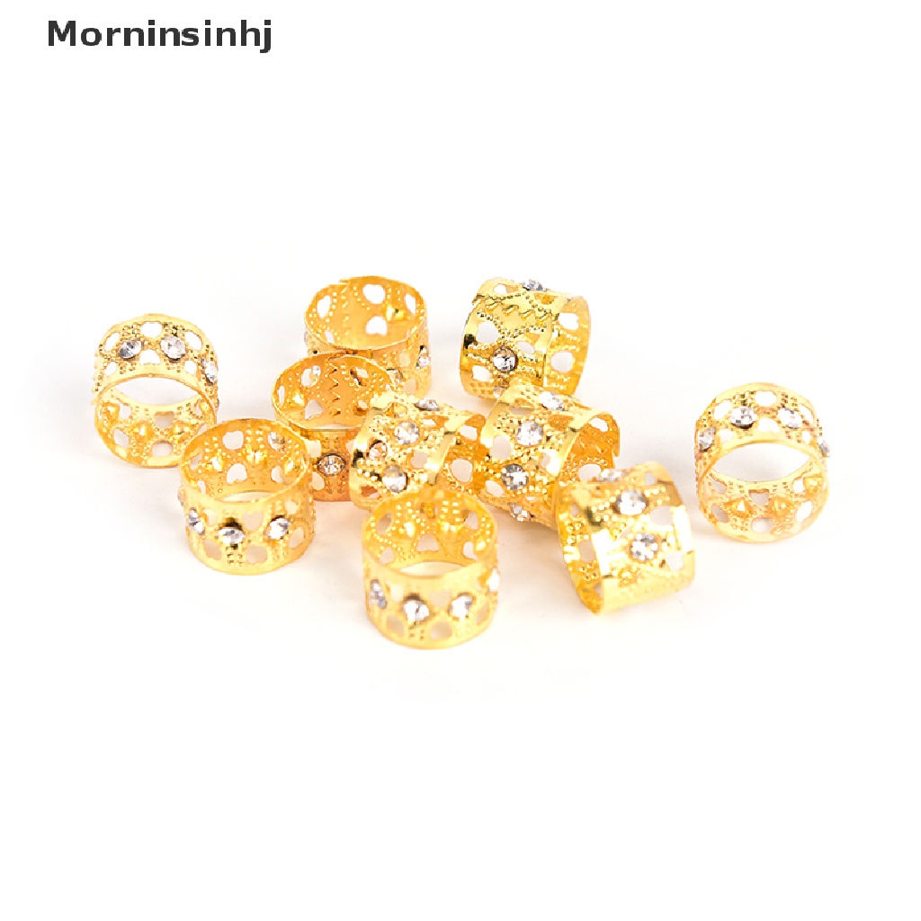 Mornin 10Pcs Mengepang Cincin Rambut Gimbal Marley Kepang Manik-Manik Klip Manset Berlian Imitasi id