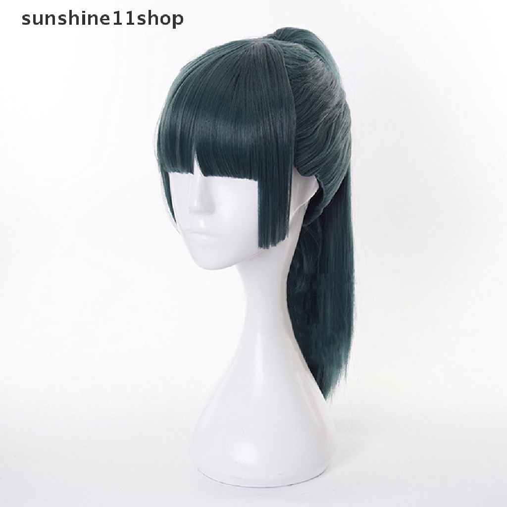 Sho Anime Jujutsu Kaisen Cosplay Maki Zenin Wig Hijau Ponytail Tahan Panas Rambut Palsu N