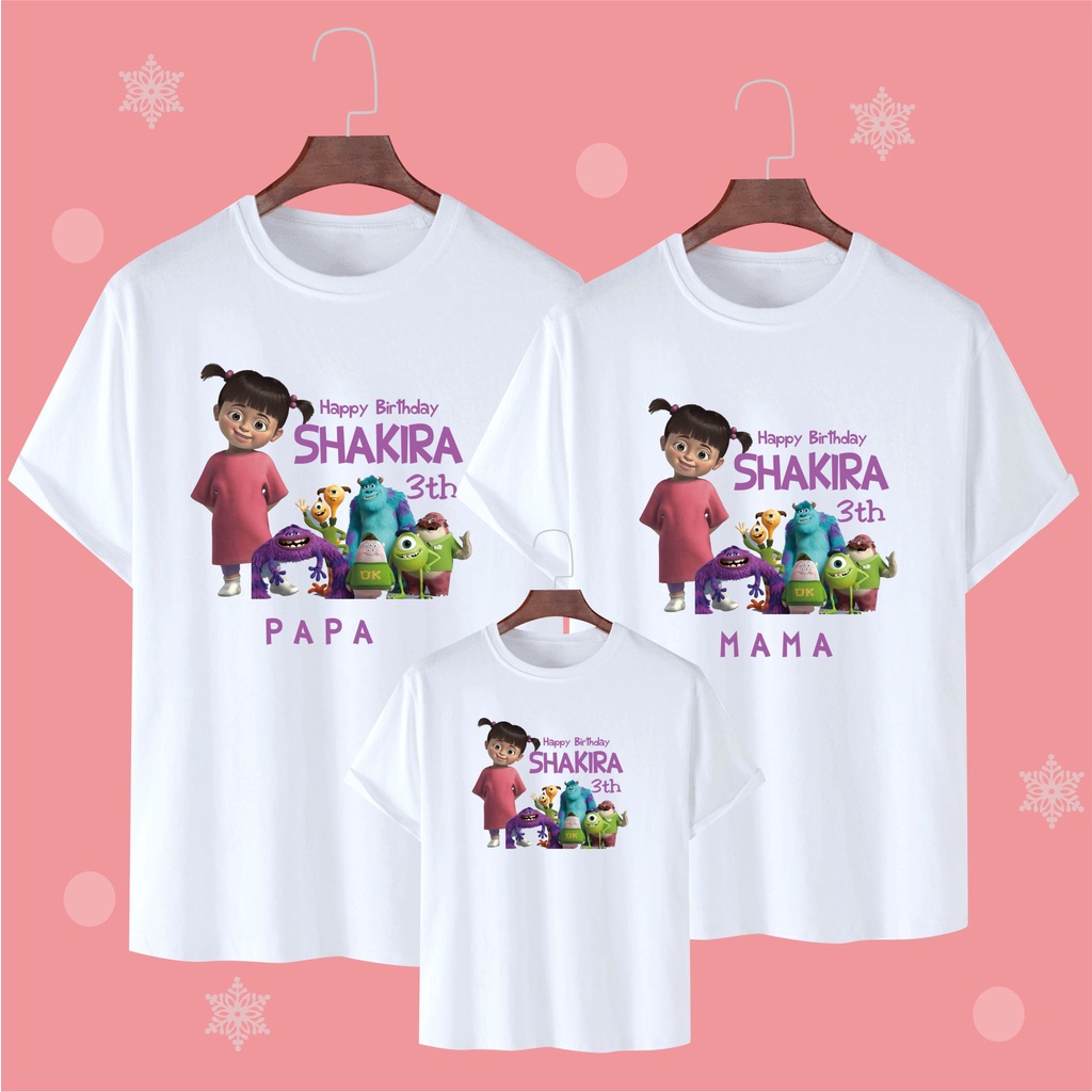 KAOS COUPLE ULANG TAHUN TEMA MONSTER INC/KAOS ULANG TAHUN CUSTOM/SABLON DTF CUSTOM/KAOS COUPLE CUSTO