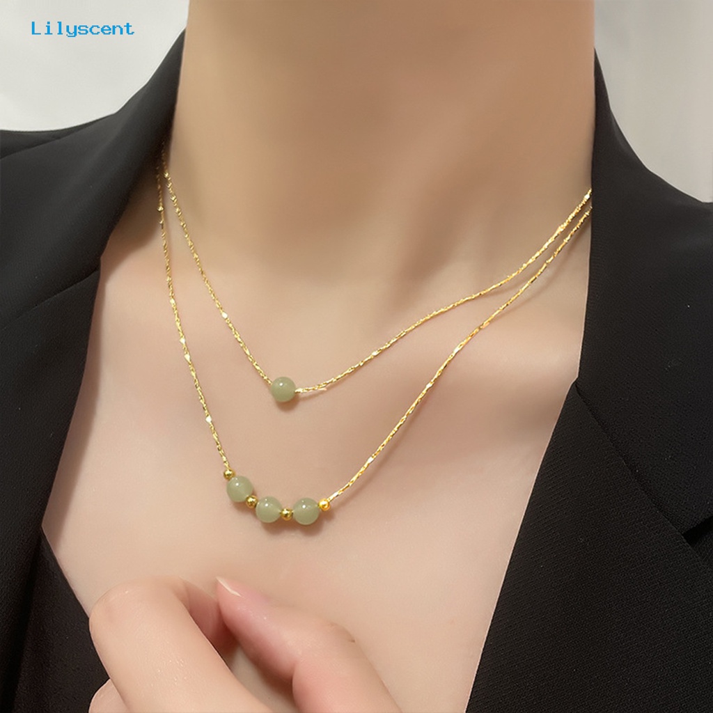 [LS] Rantai Klavikula Vintage Geometris Imitasi Hetian Jade Adjustable Extension Chain Membawa Keberuntungan Hadiah Wanita Manik-Manik Liontin Kalung Pesona Perhiasan Untuk Pacaran