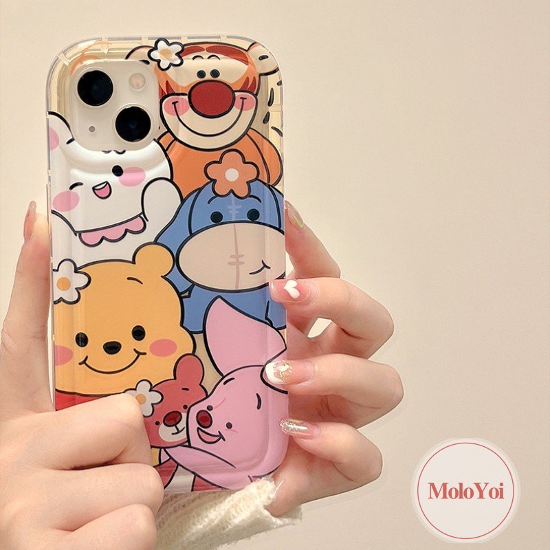 IPHONE Case Kompatibel Untuk Iphone7 8 Plus 11 12 14 Pro Max XR XS Max X 6 6s Plus 13 Pro Max SE 2020 Kartun Lucu Winnie The Pooh Bear Shockproof Airbag Lembut TPU Full Penutup Belakang