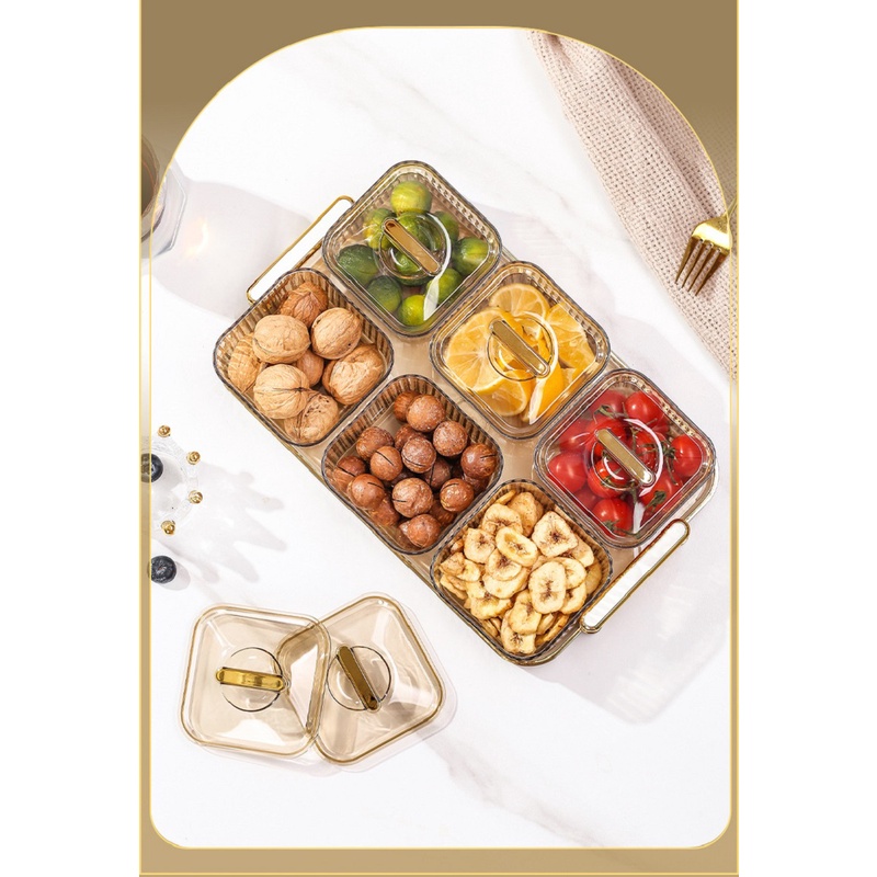 Snack Tray / Fruit Tray / Tempat Saji Snack Cemilan Pajangan Rumah Rak Cemilan Mewah Gold  3/4/6 Set With Plastic Tray